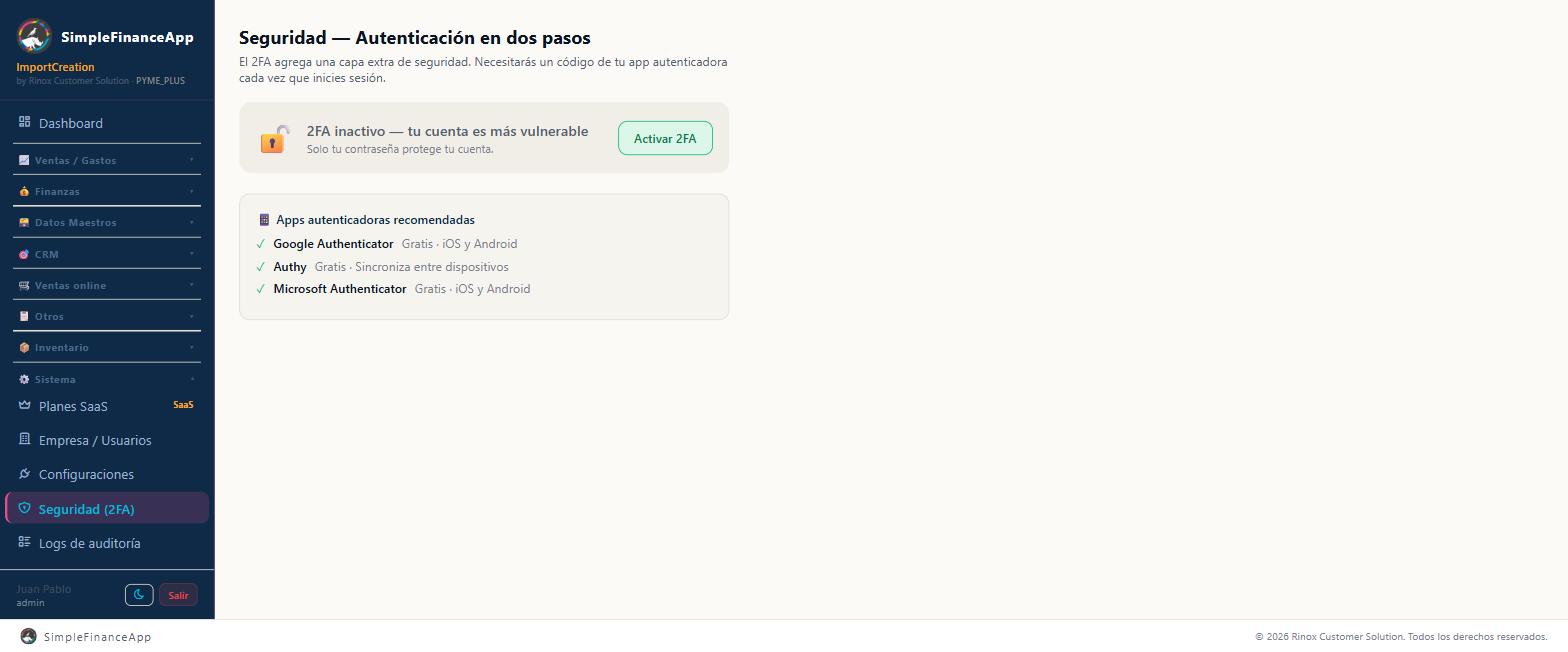 La pantalla de seguridad, con el segundo factor todavía inactivo