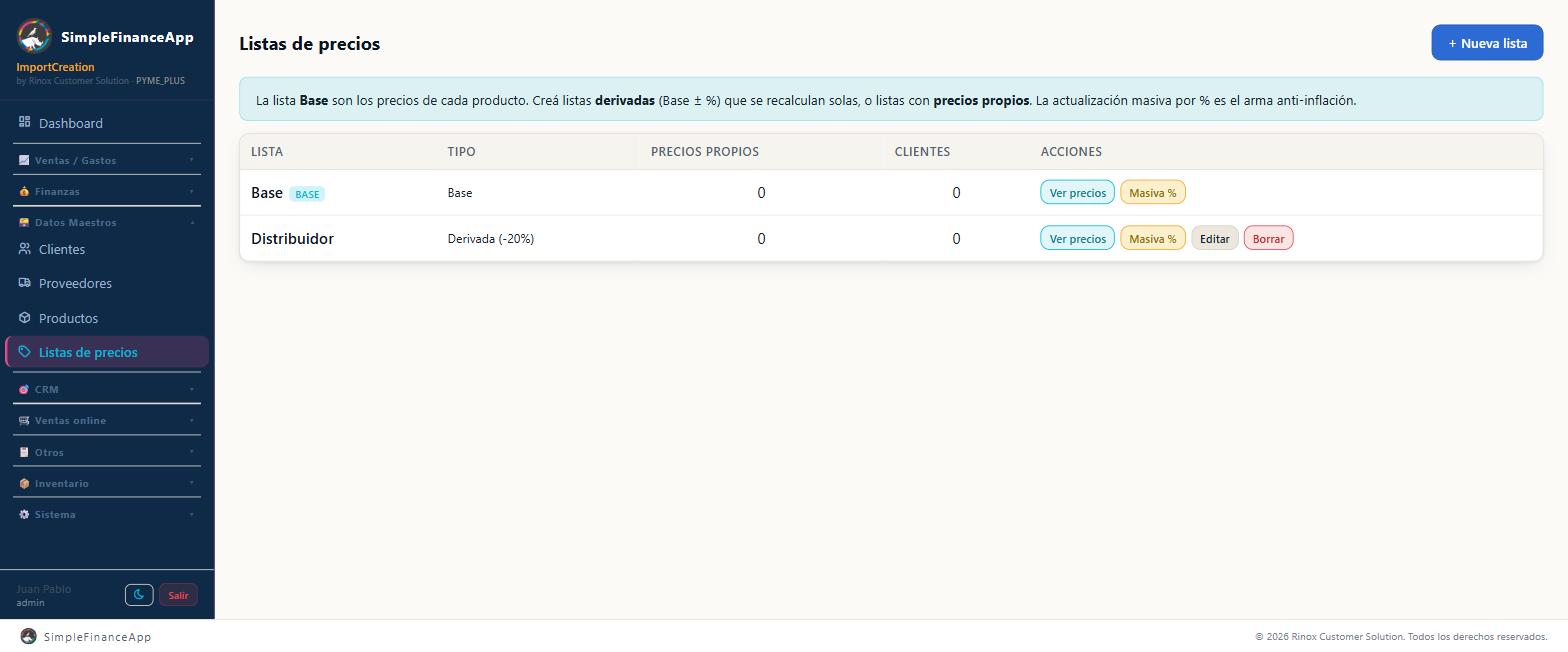 La lista Base y una lista derivada con 20 % de descuento