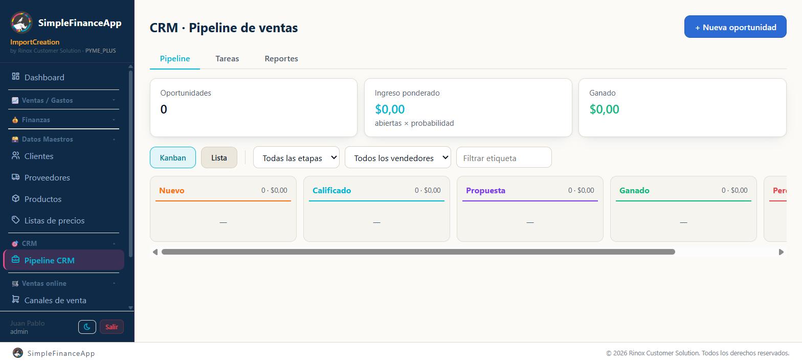 El pipeline en vista Kanban, con una columna por etapa