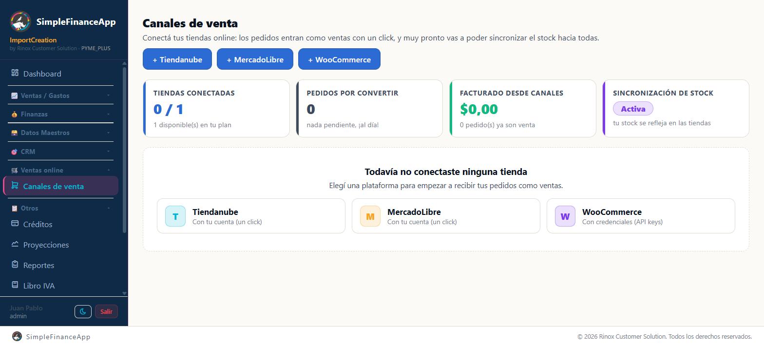 Canales de venta: el contador de tiendas del plan y las plataformas que se pueden conectar